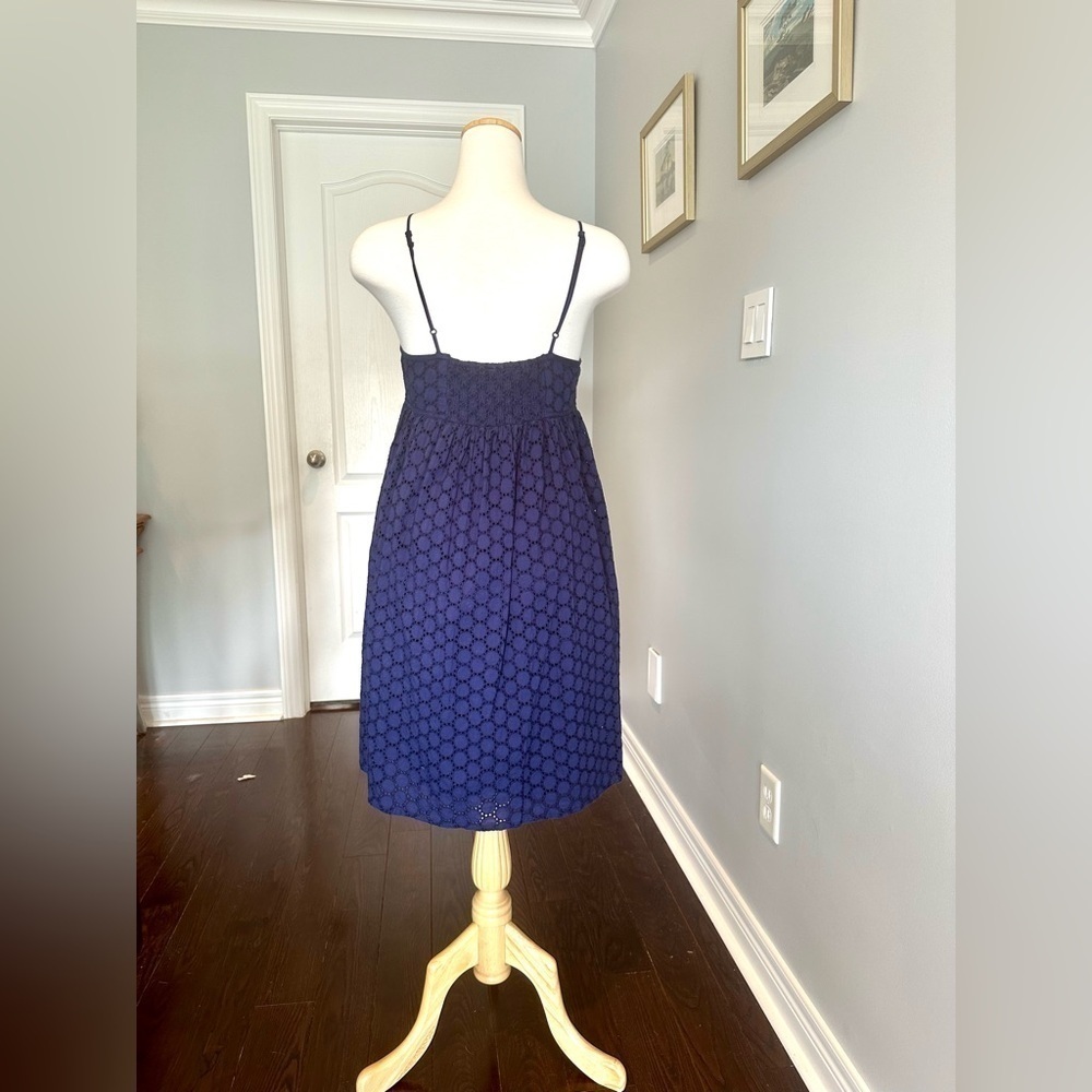 SUZY SHIER Navy Blue Eyelet Baby Doll Spaghetti Strap Empire Waist Summer Dress - Picture 7 of 10